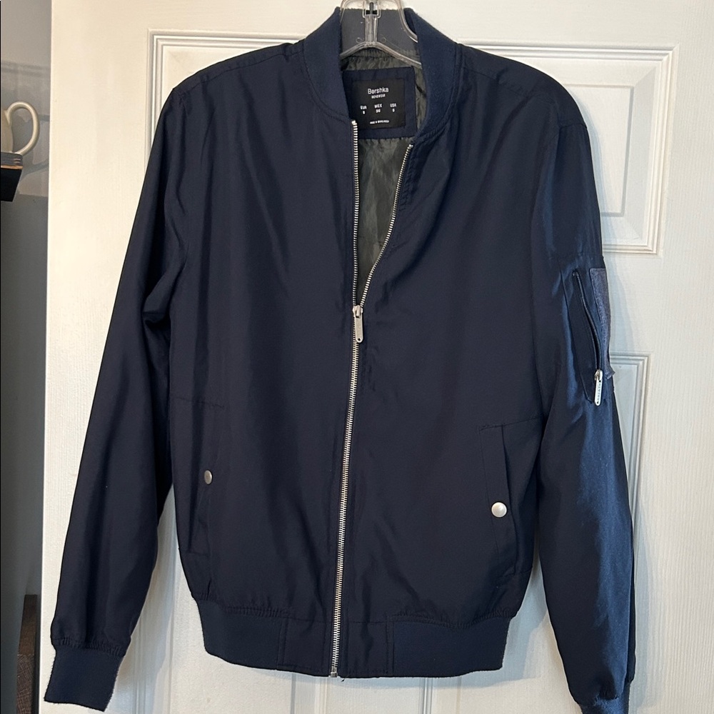 Bershka Navy Blue Bomber Jacket